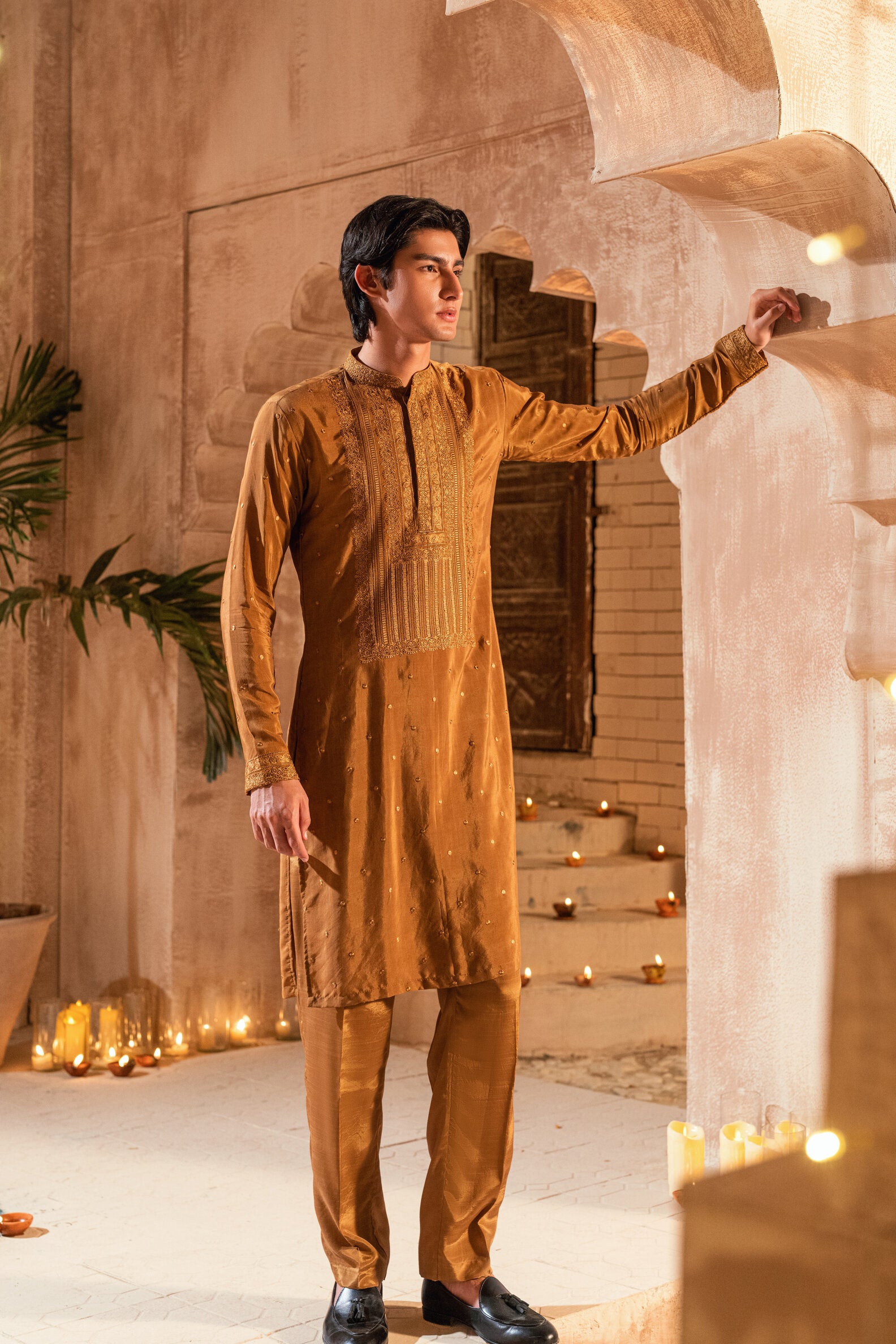 warm mustard kurta and trouser