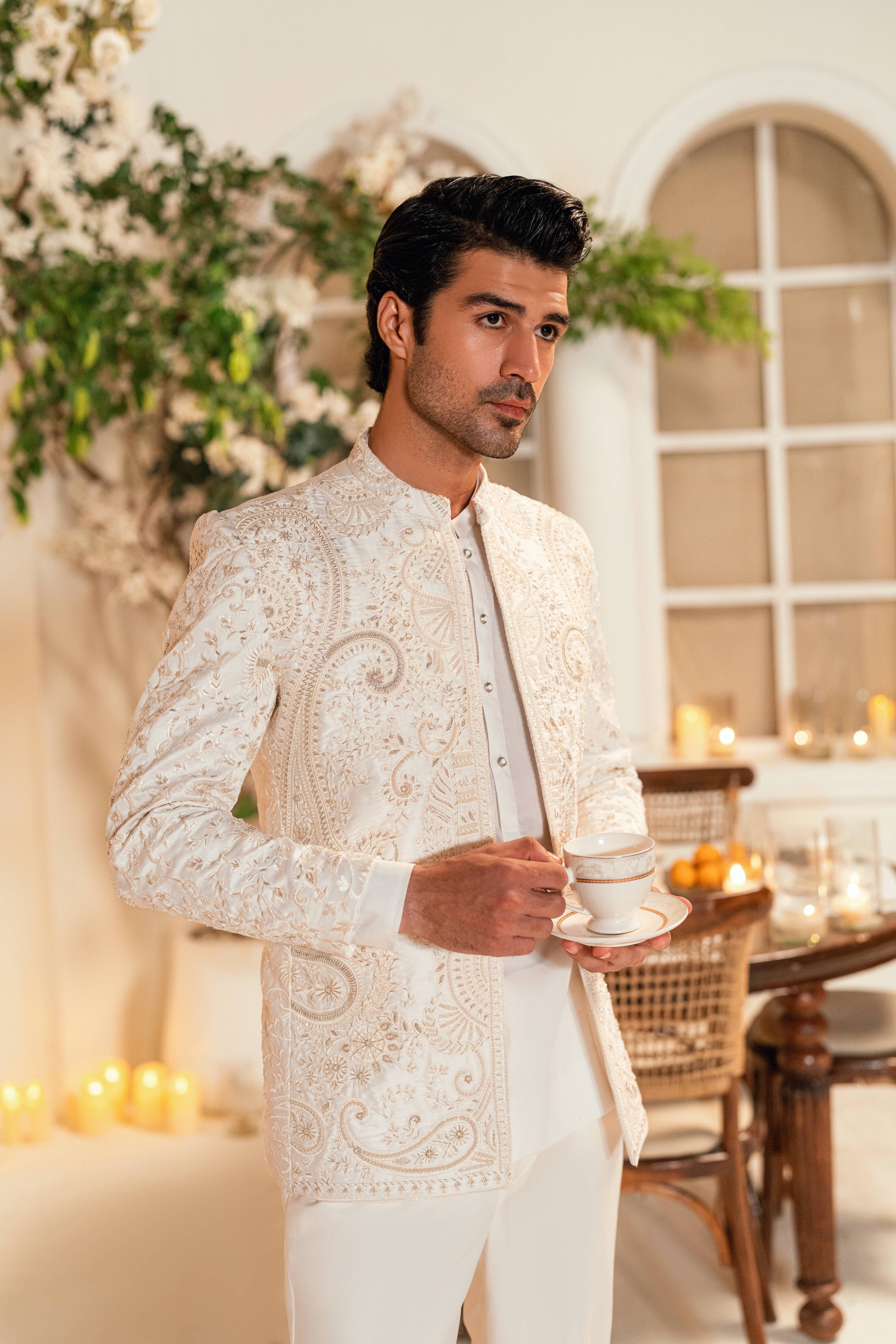 white embellishment prince coat