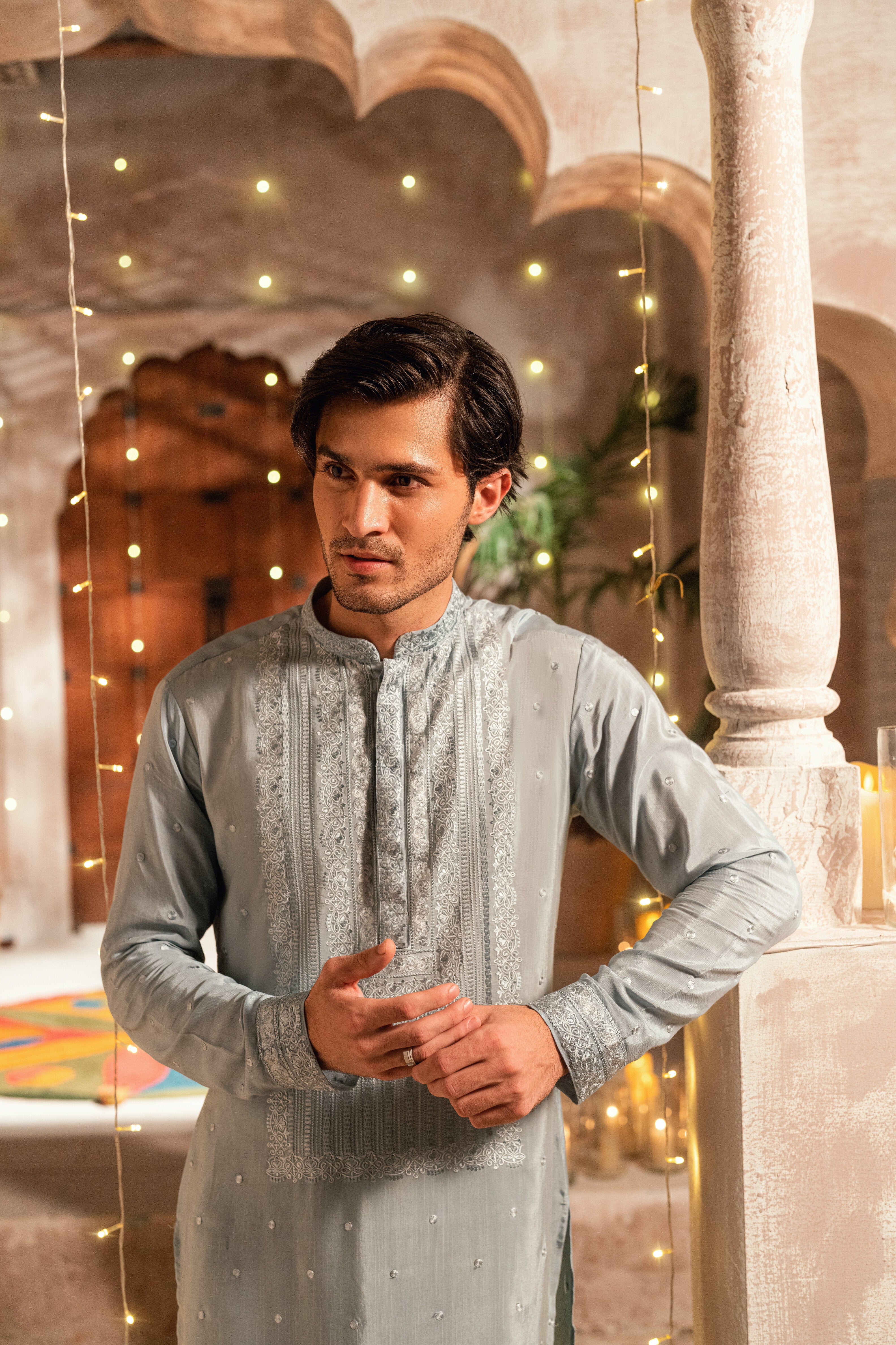 light grey kurta and trouser
