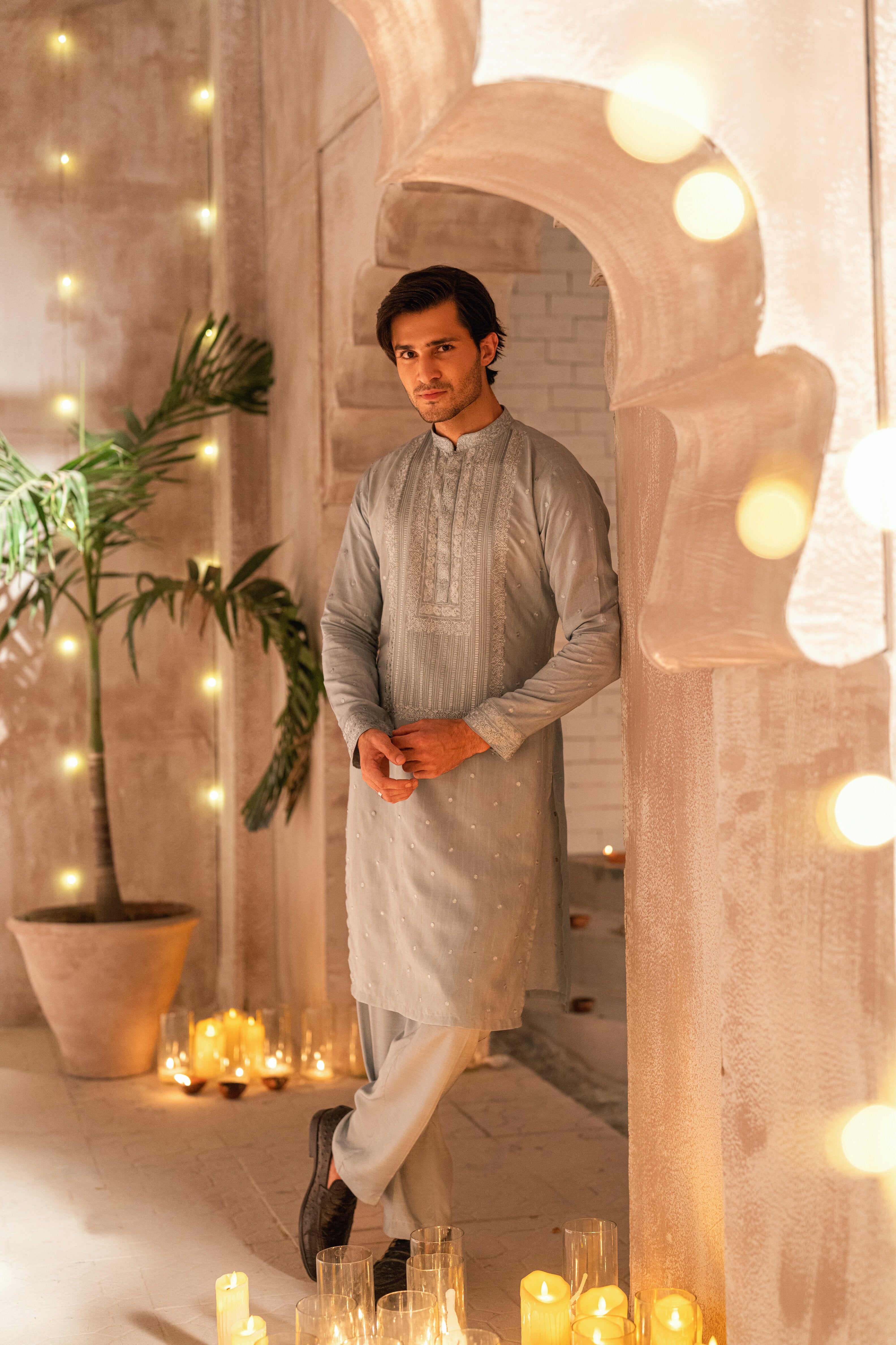 light grey kurta and trouser