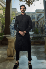 Black patch embroidered Sherwani