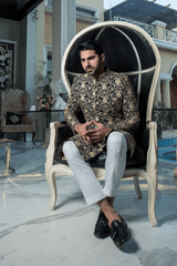 Navy blue and fawn  embroidered Sherwani