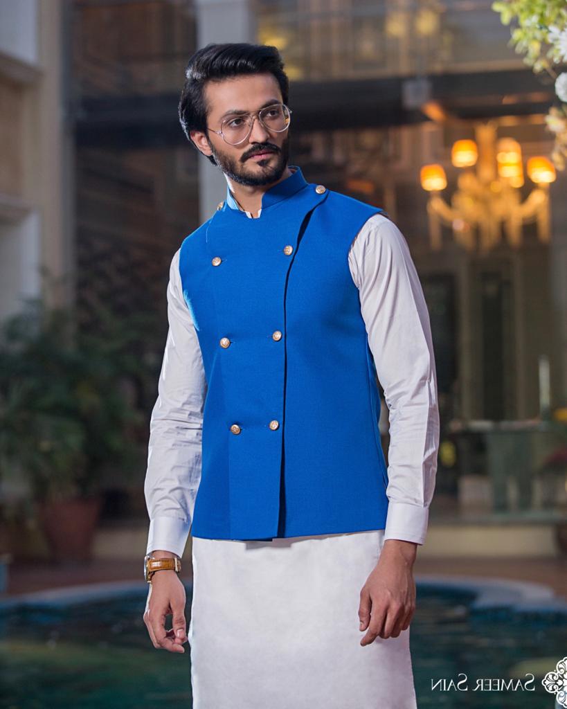 Royal Blue Double Breasted Waist Coat