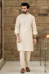 Cream Karandi Texture Kurta And Trouser