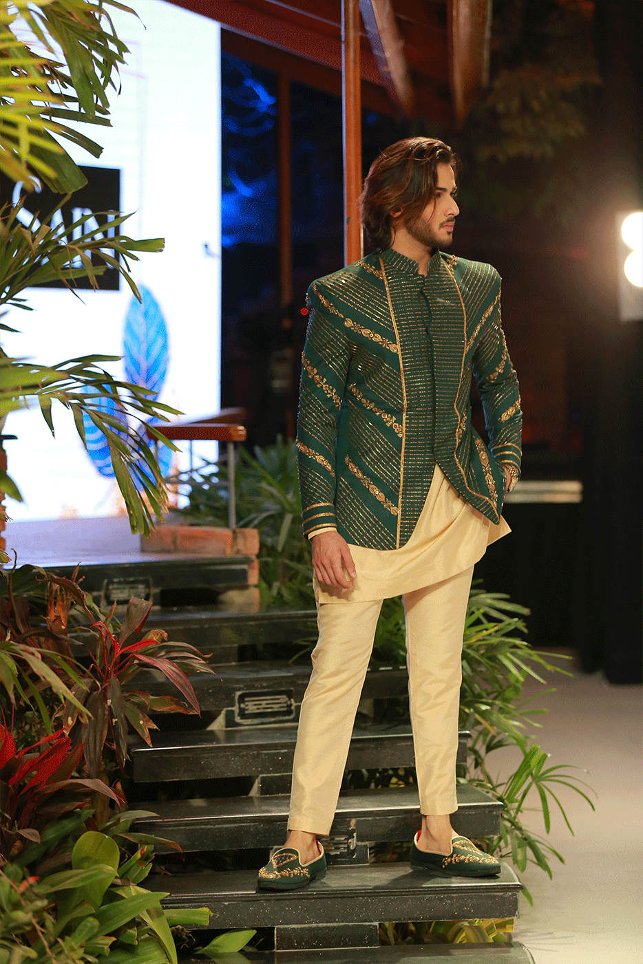 Green Art Work Golden Prince Coat
