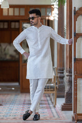 White Boti Embroidered Kurta