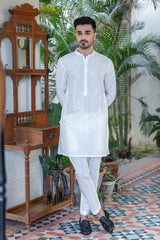 White Boti Embroidered Kurta