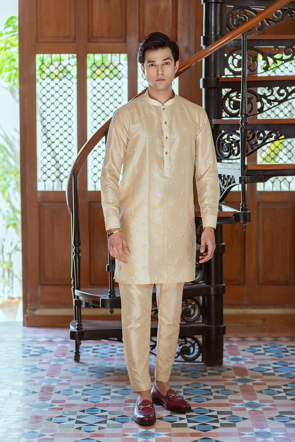 Mustard Colour Boti Embroidered Kurta