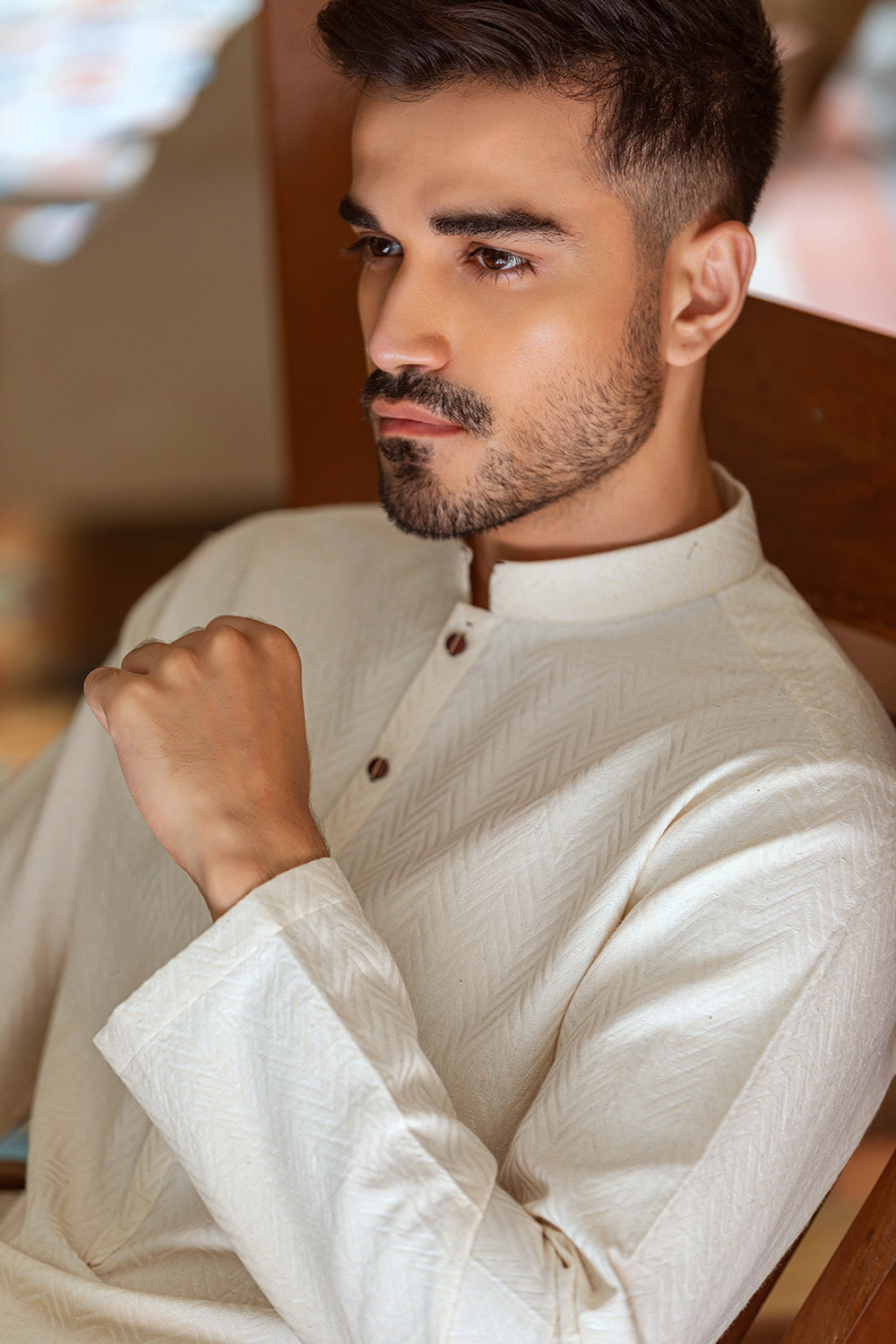 Cream colour embossed design Kurta