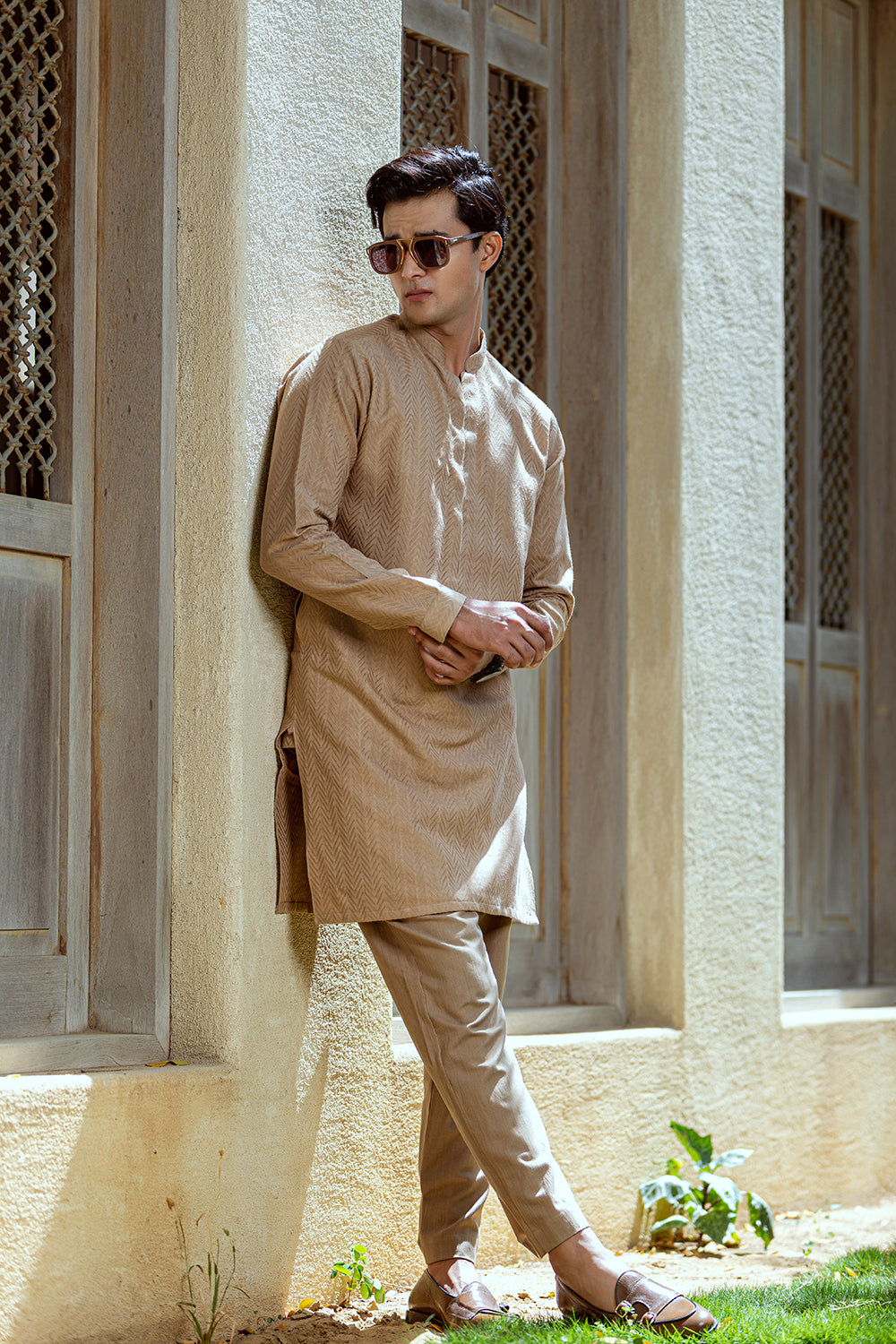 Camel colour embossed design Kurta