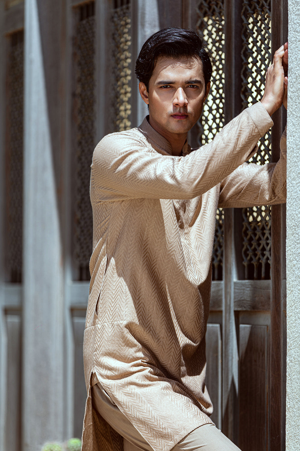 Camel colour embossed design Kurta