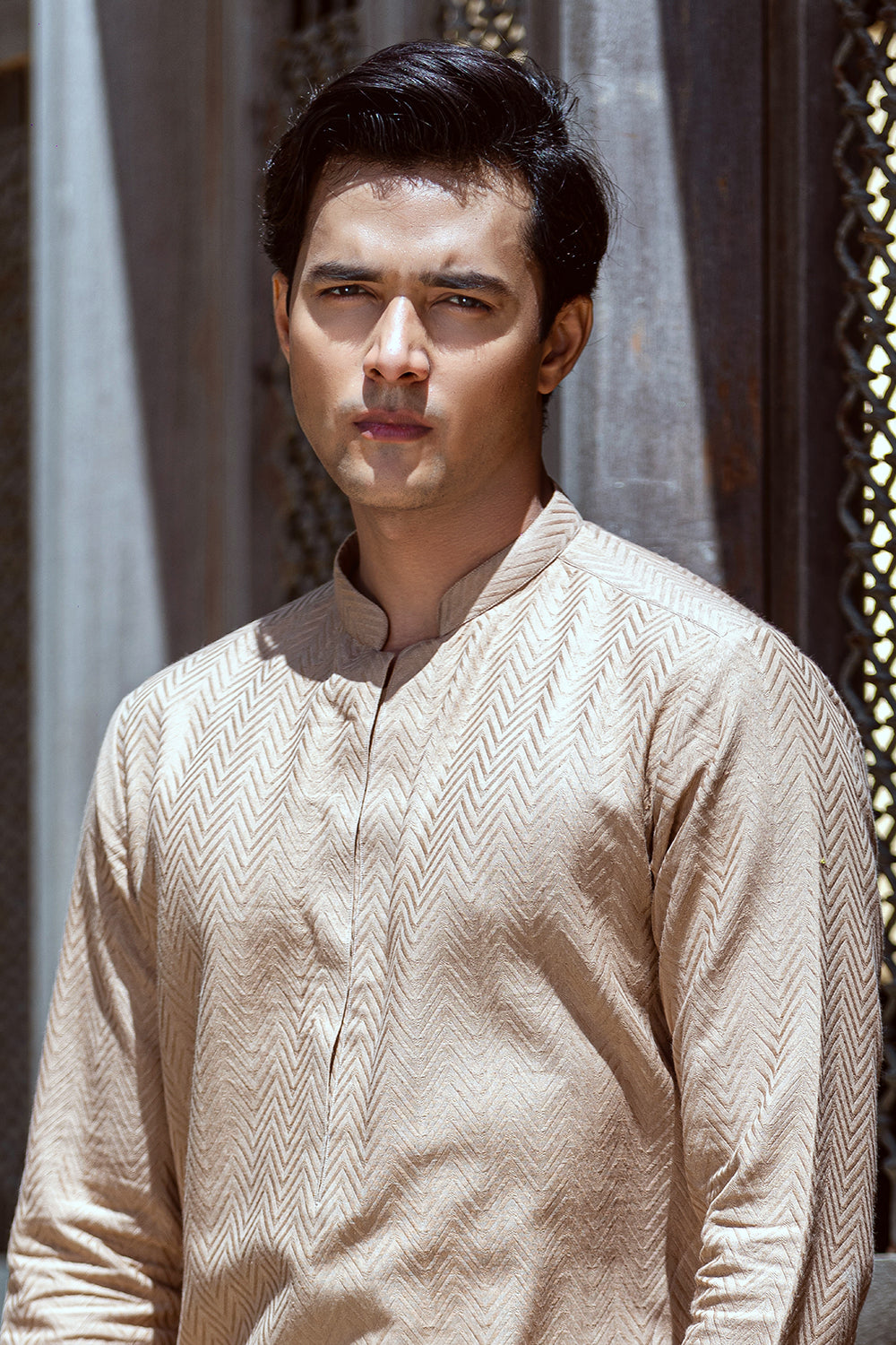 Camel colour embossed design Kurta