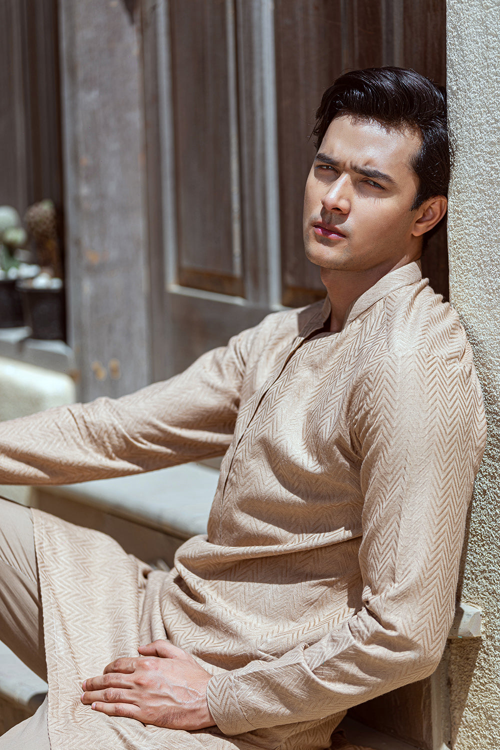 Camel colour embossed design Kurta