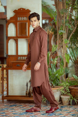 Mid Dark Brown Pure Cotton Shalwar Kameez