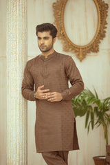 Brown Textured Kurta Pajama