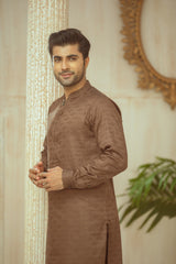 Brown Textured Kurta Pajama