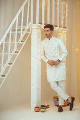 White Waistcoat Embellished With White-Silver Hues.