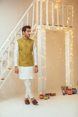 Mustard Embellishment Waistcoat With The Hints Of Colors