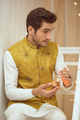 Mustard Embellishment Waistcoat With The Hints Of Colors