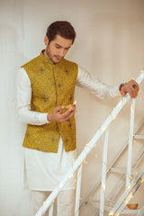 Mustard Embellishment Waistcoat With The Hints Of Colors