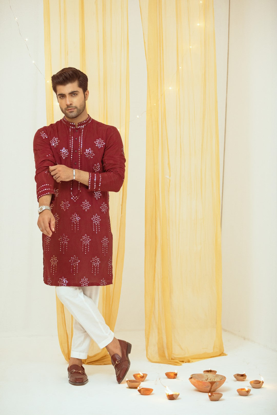 Maroon Cotton Kurta Pajama