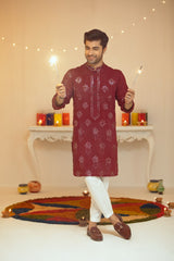 Maroon Cotton Kurta Pajama