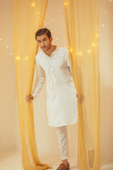 Off White Cotton Silk Kurta Pajama