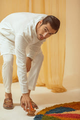 Off White Cotton Silk Kurta Pajama