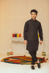 Waistcoat In Black With Golden-Black Embellishment Patterns