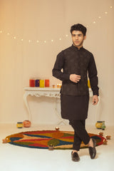 Waistcoat In Black With Golden-Black Embellishment Patterns