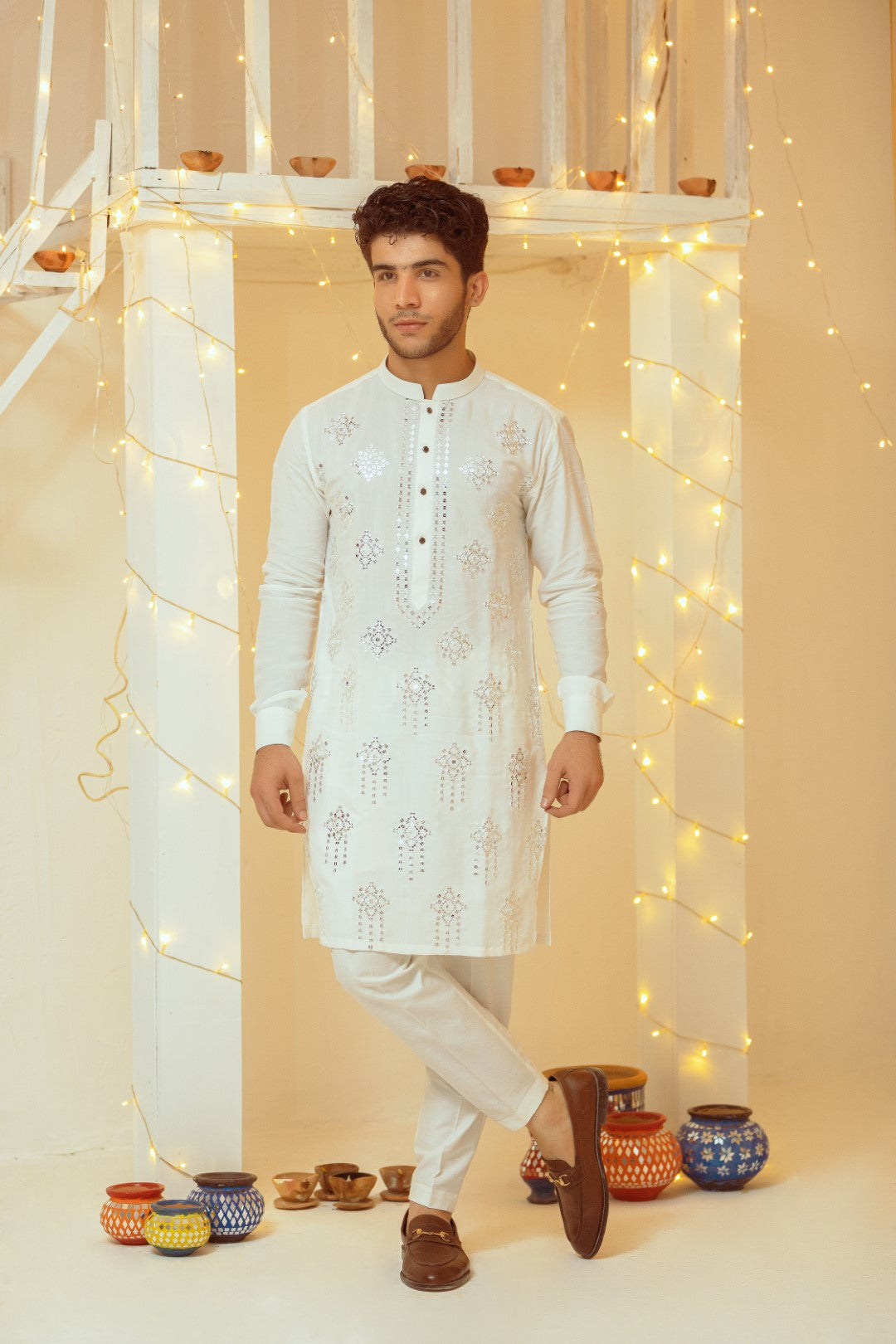 Off White Cotton Kurta Pajama