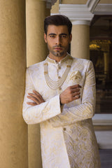 Off White Embroidered Sherwani