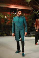 Aqua blue Block Art Sherwani