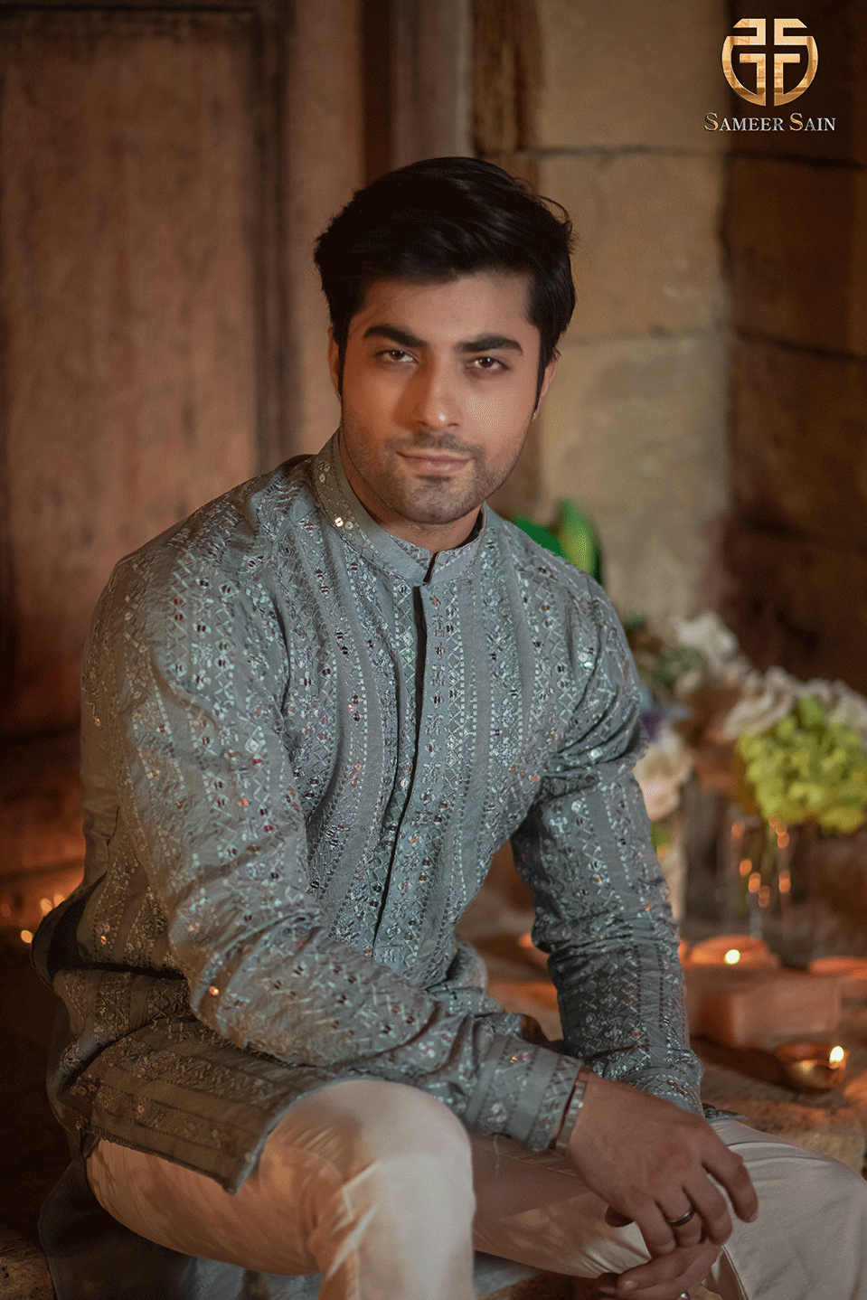 SKY BLUE BODERS KURTA AND TROUSER