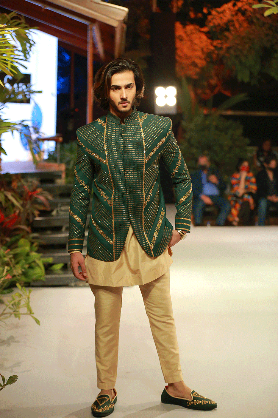 Green Art Work Golden Prince Coat.