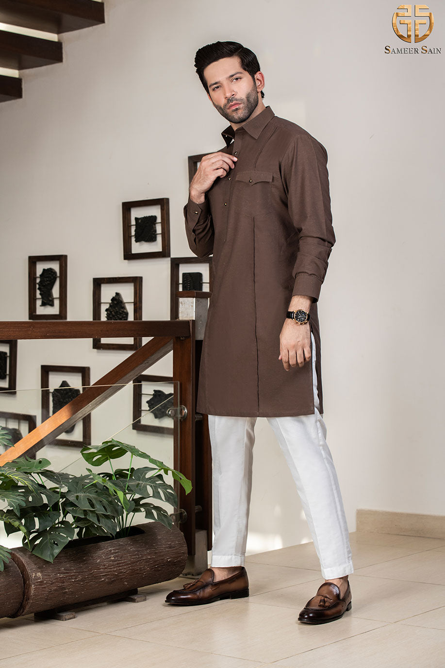 Brown Light Colorful Texture Kurta