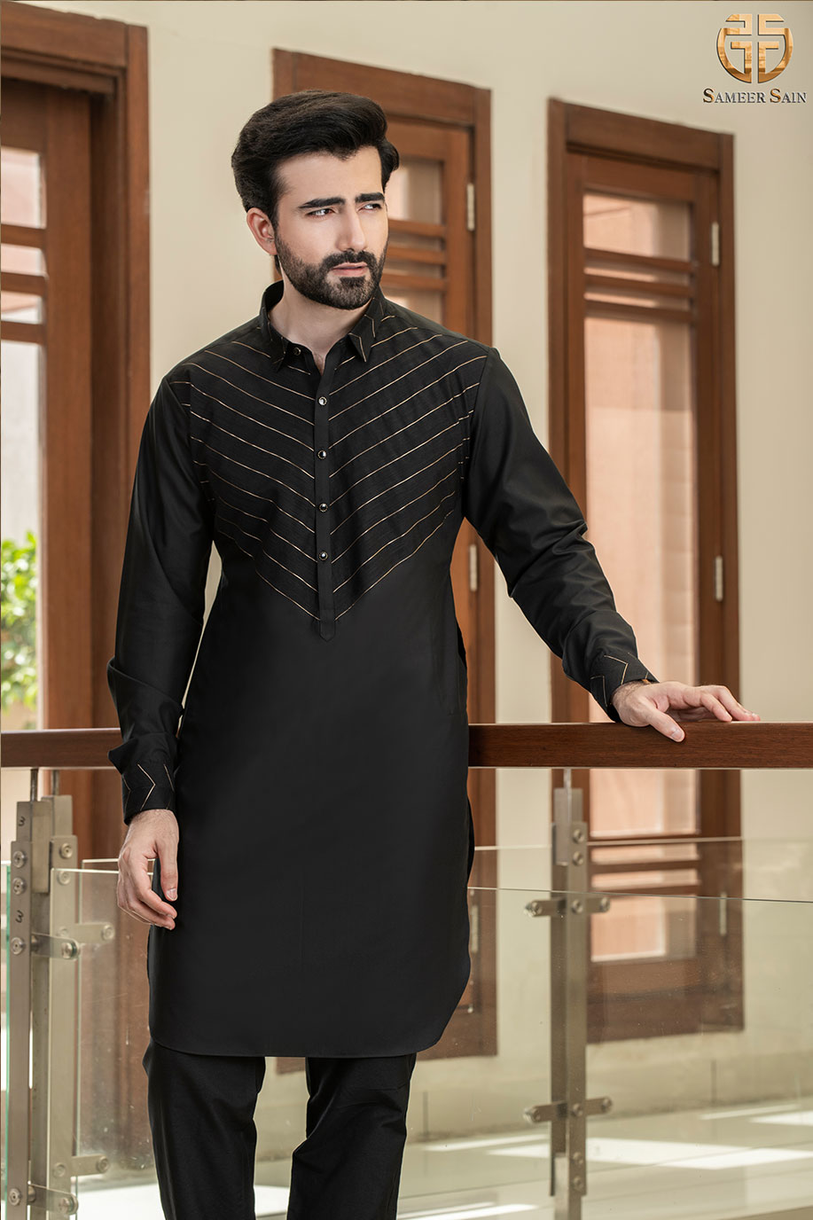 Black and best sale gold kurta pajama