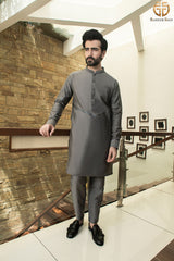 Grey Embroidered Belt Kurta And Trouser