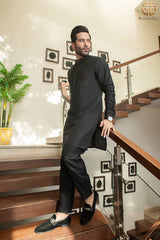 Black Logo Embellished Kurta And Trouser