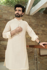 Cream Karandi Texture Kurta And Trouser