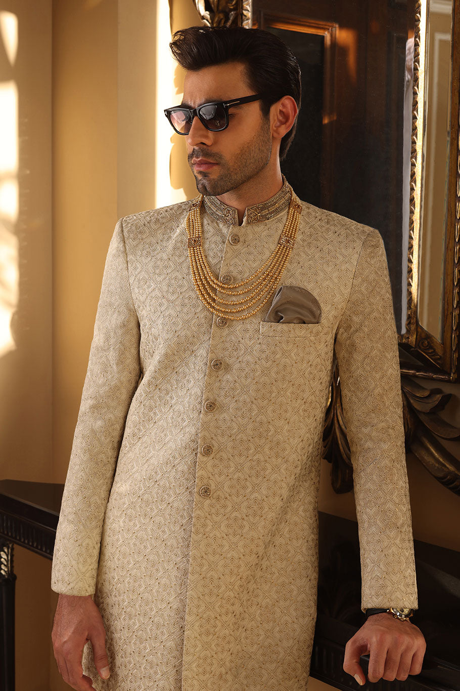 Off White Embroidered  Sherwani