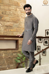 Grey Embroidered Belt Kurta And Trouser