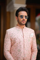 Powder Pink and Gold embroidered Sherwani