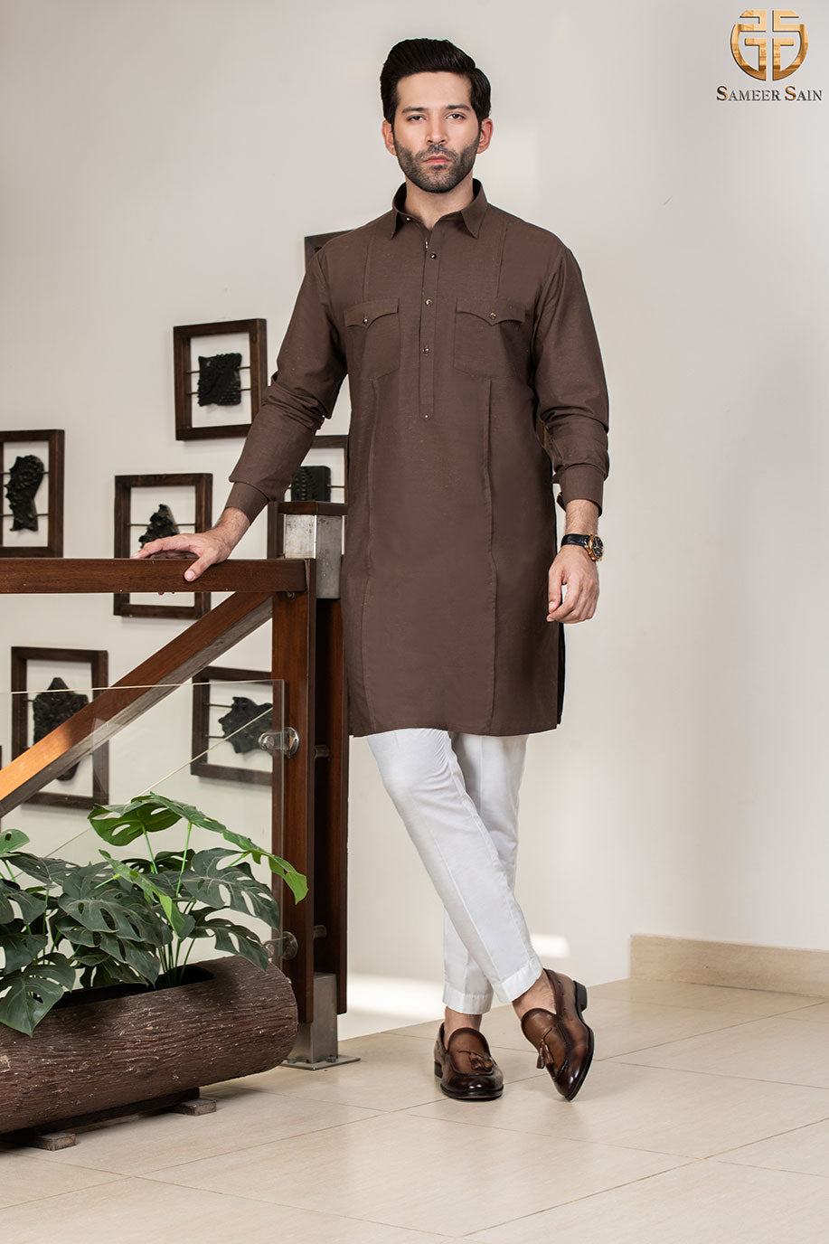 Brown Light Colorful Texture Kurta