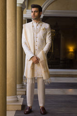 Off White Embroidered Sherwani