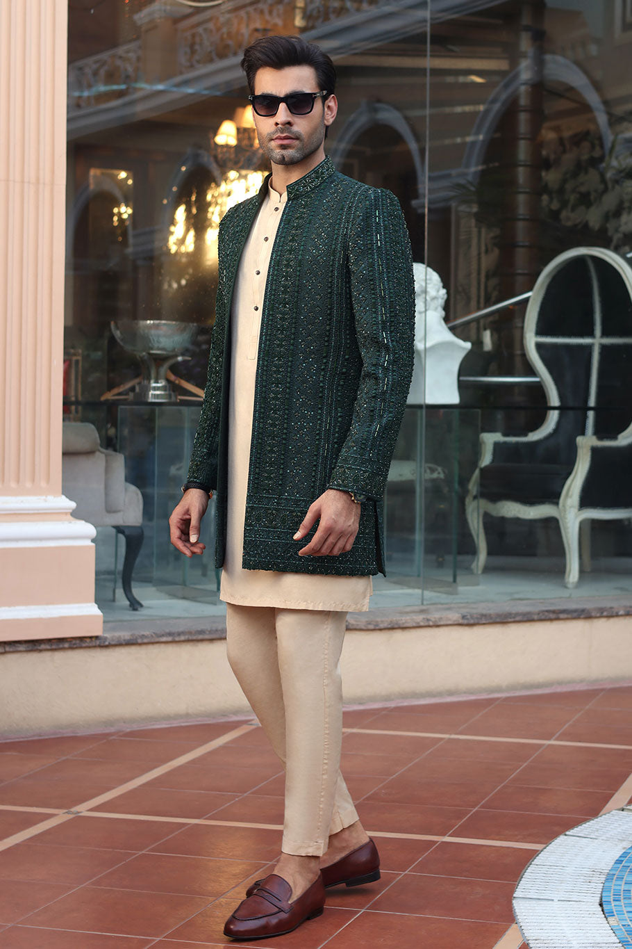 Open Cut Green Sherwani