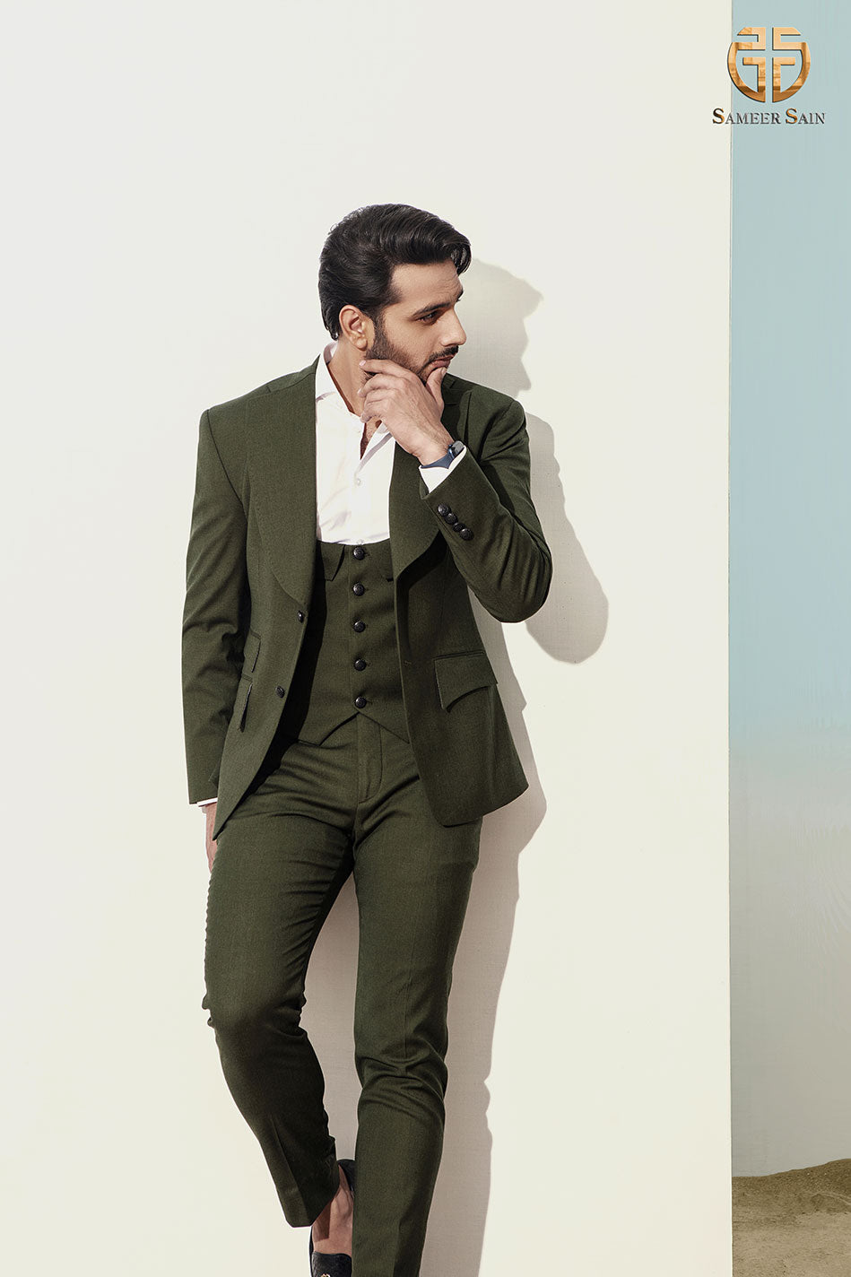 Olive green suit