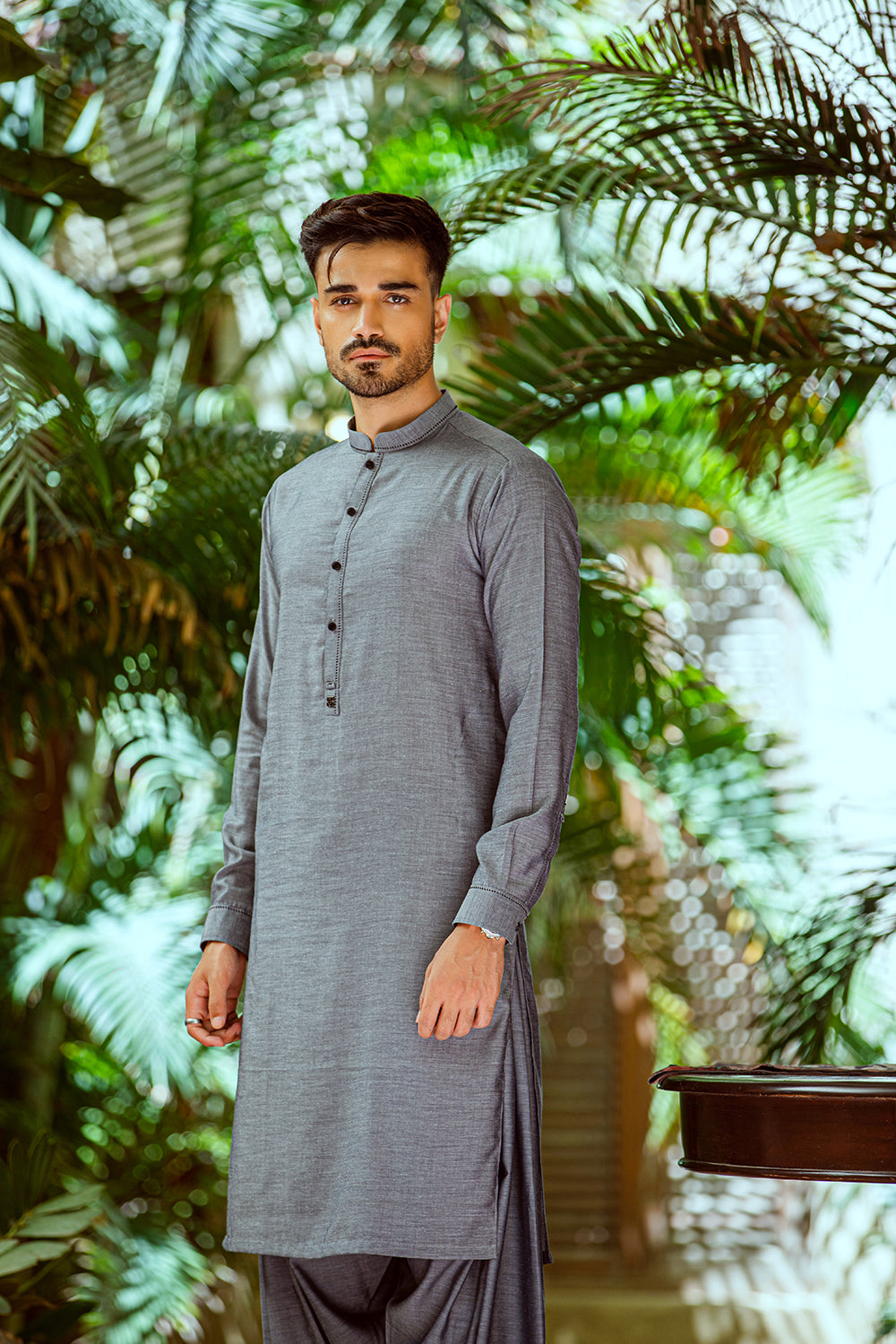 Grey pure cotton sherwani collar shalwar Kameez