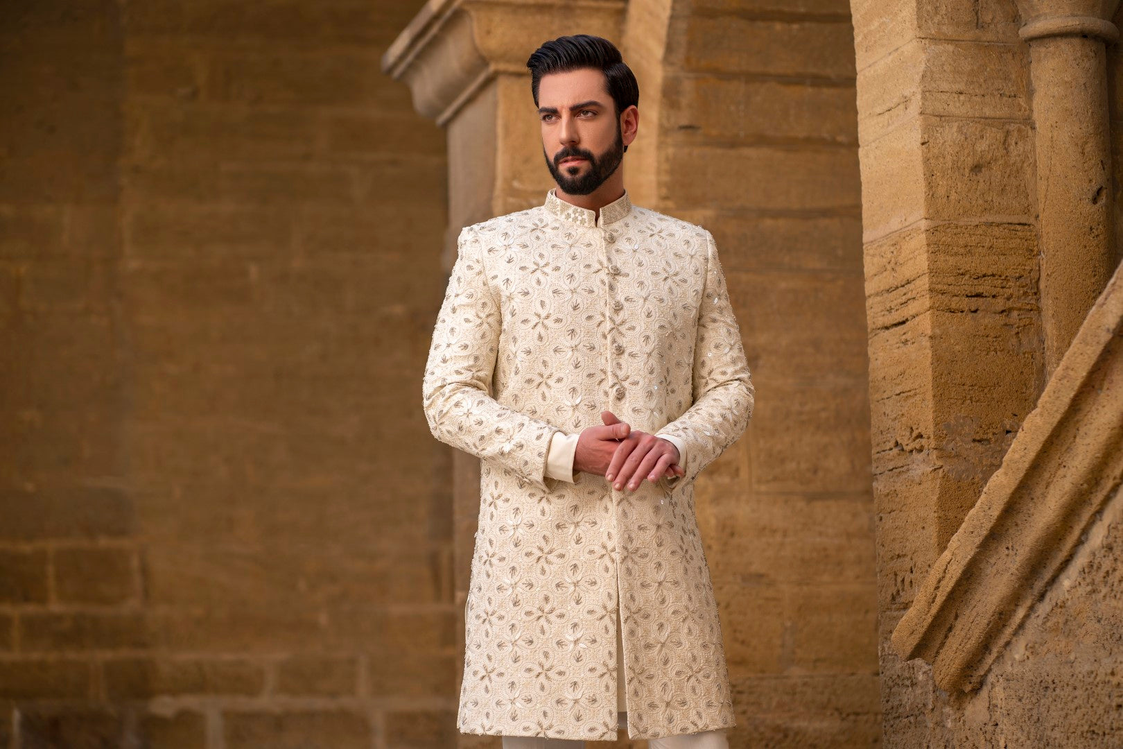 Star work Off white sherwani