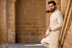 Star work Off white sherwani